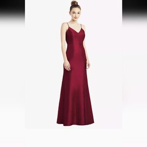 OPEN-BACK BOW TIE SATIN TRUMPET GOWN IN BURGUNDY